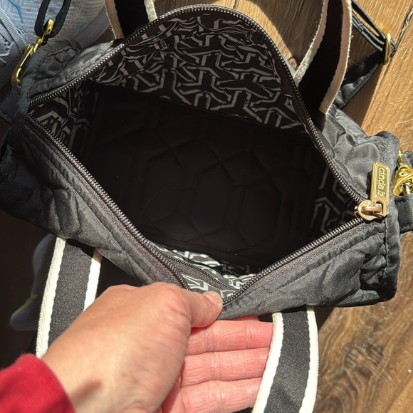 Cinda b Crossbody Satchel - black white and gold tone accents - Picture 10 of 14